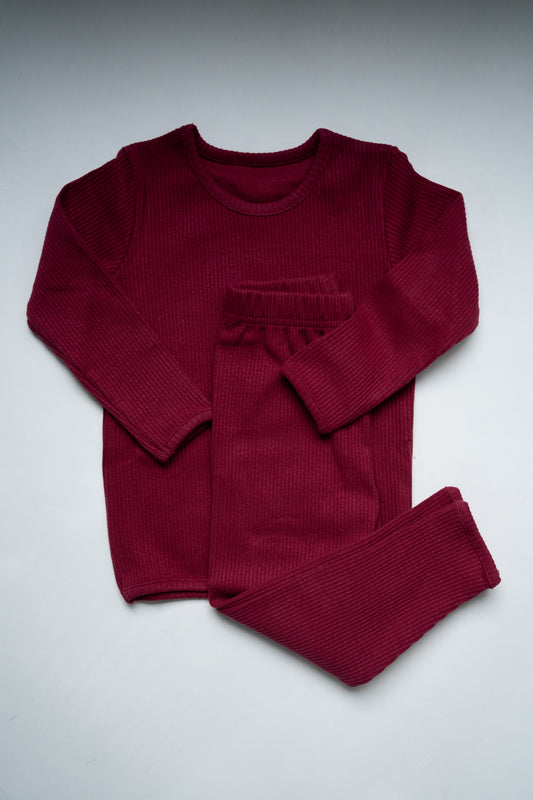 Burgundy Rib Embroidered Set