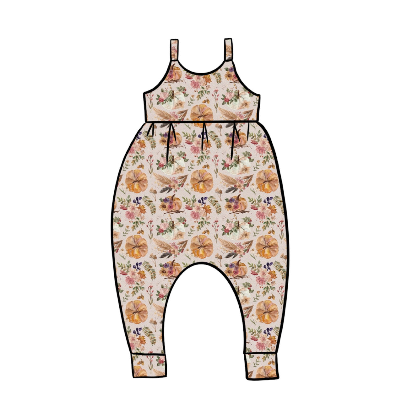 Gathered Romper | Pumpkin Floral