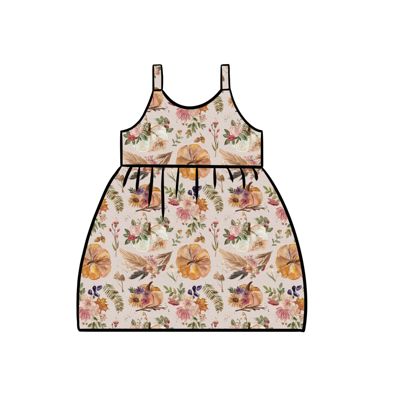 Junior Gathered Dress | Pumpkin Floral