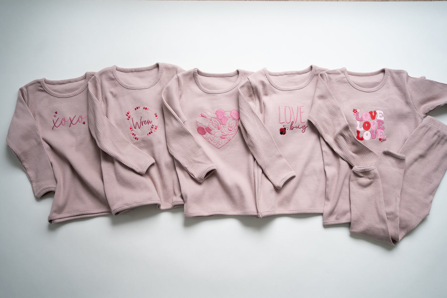 Old Rose Pink Rib Embroidered Set