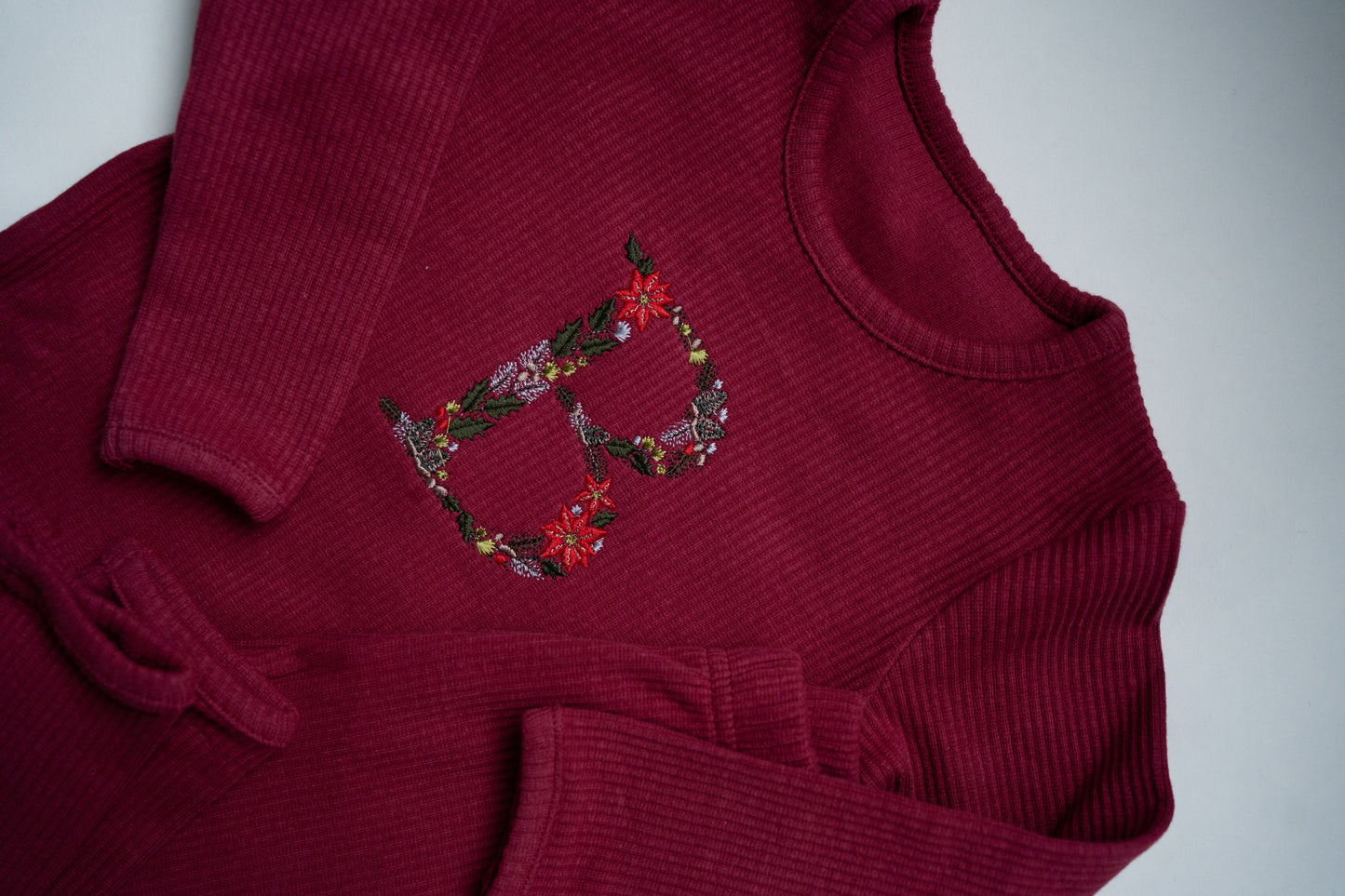 Burgundy Rib Embroidered Set