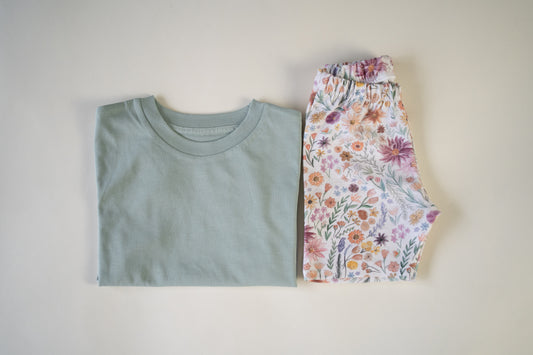 Dry Green Floral Letter/Number T-shirt