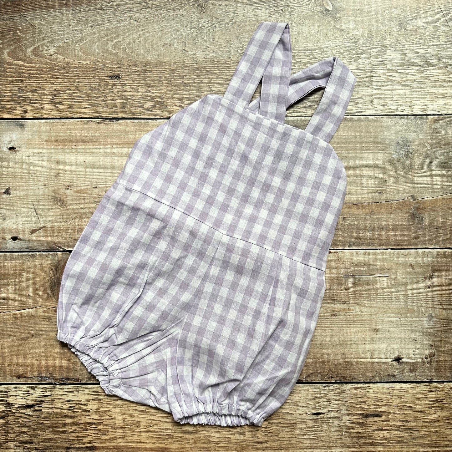 Cross Back Romper | Lilac Gingham