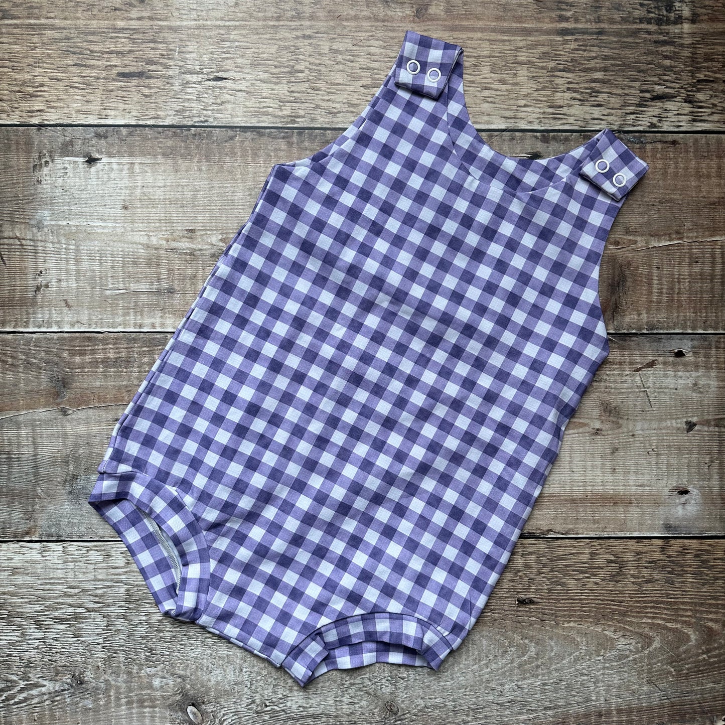 Purple Gingham Bummie Romper 2-3