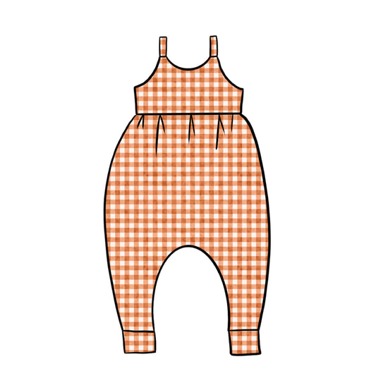 Gathered Romper | Orange Gingham